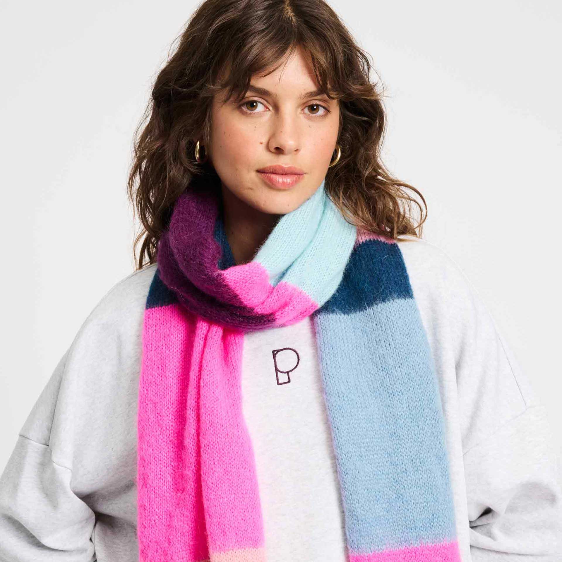 Pom Sjaal Brushed Stripes Blue