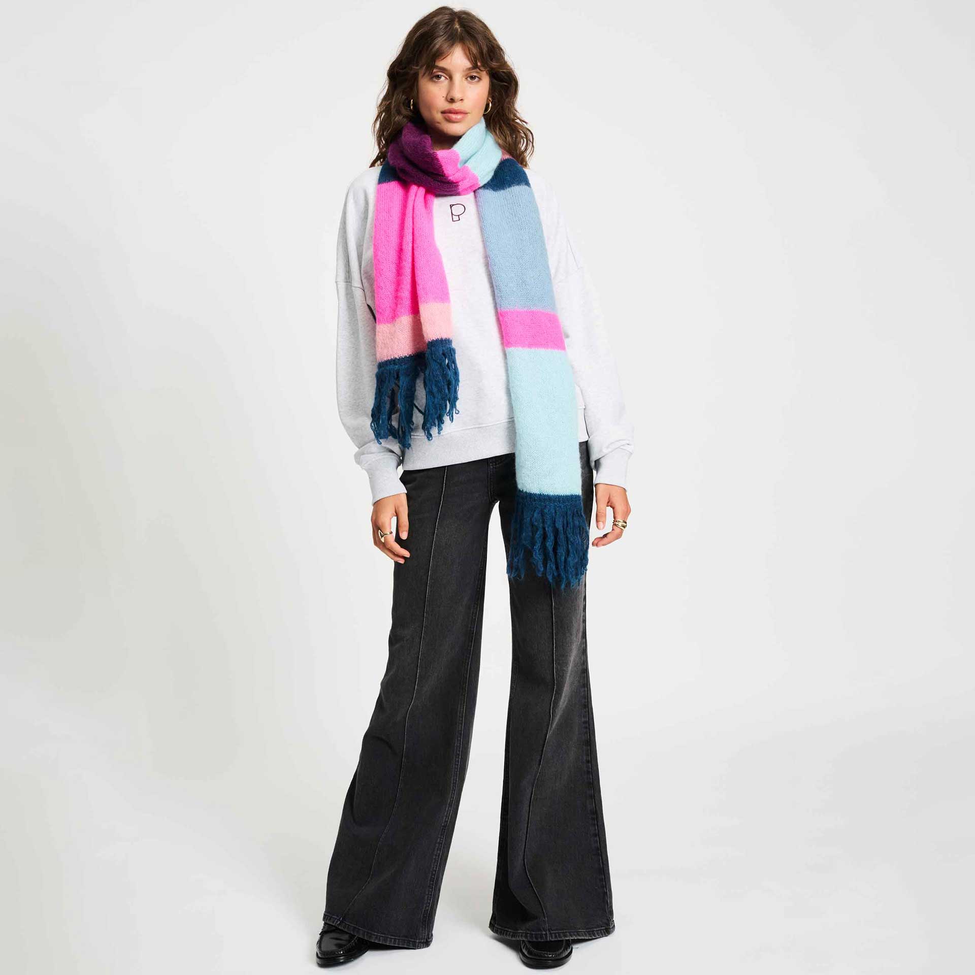 Pom Sjaal Brushed Stripes Blue