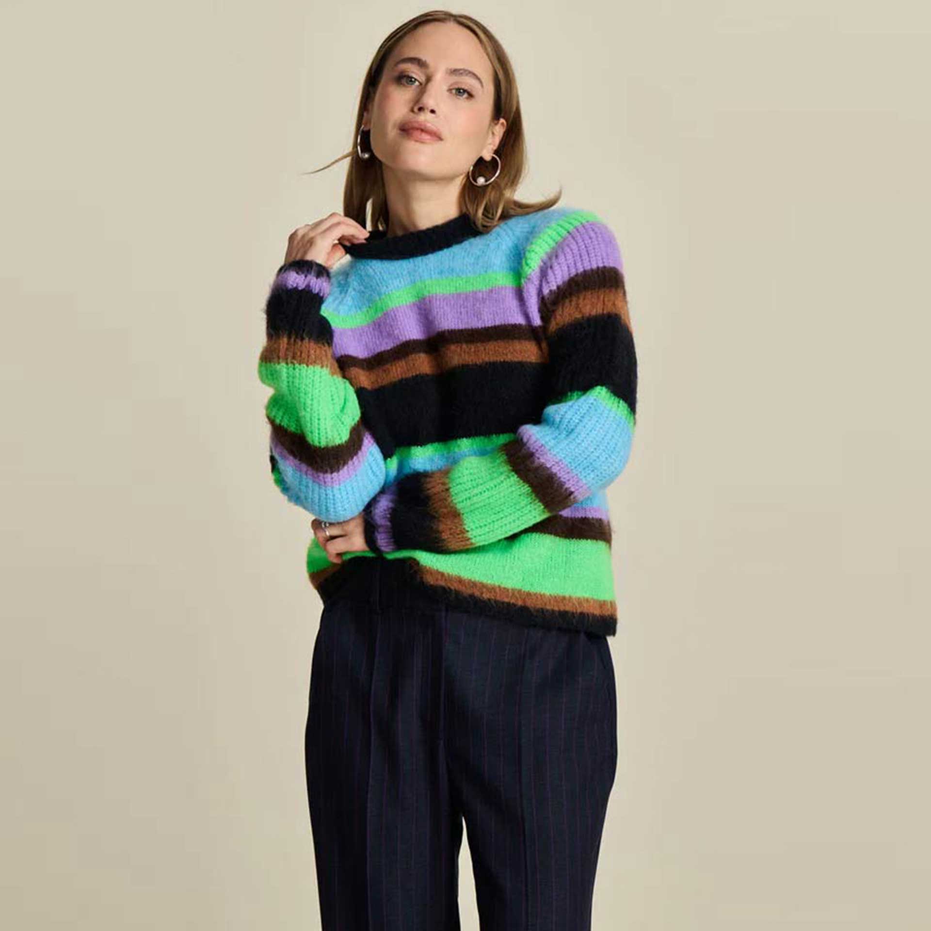 Pom Sweater Brushed Stripes