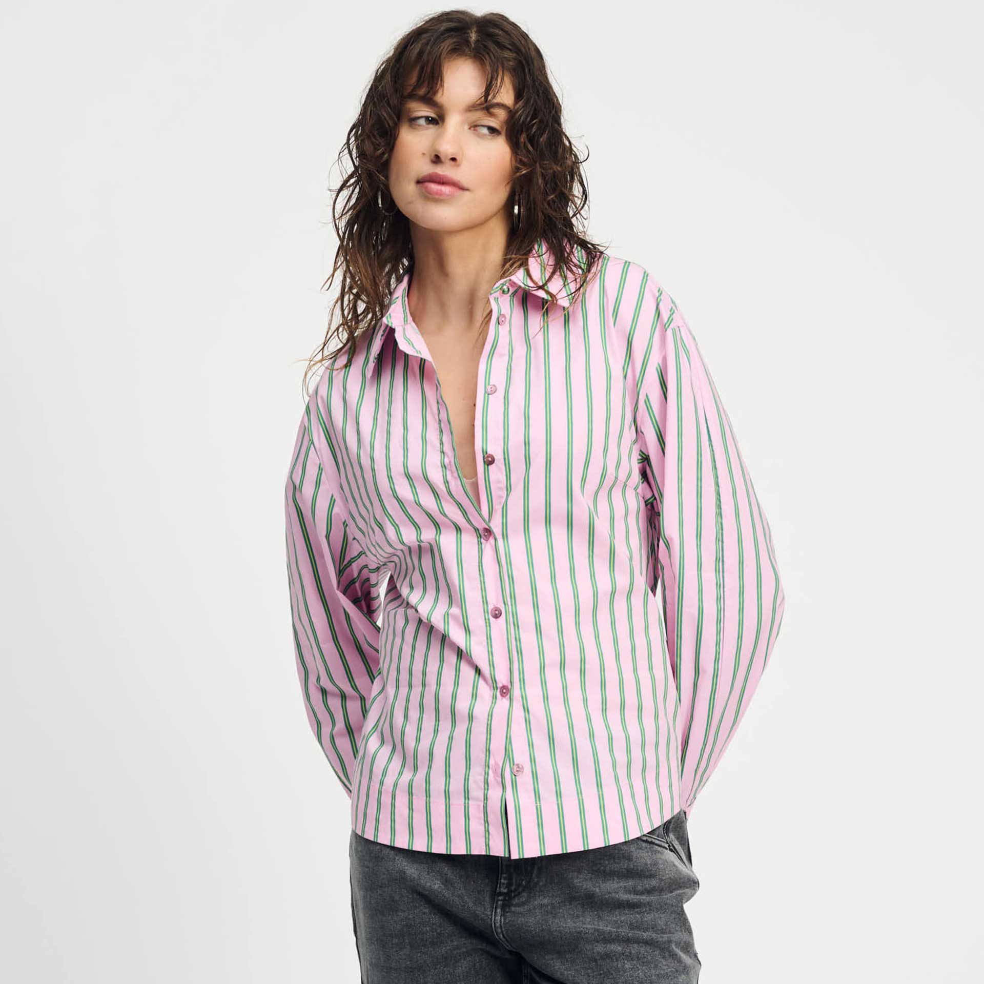 Pom Blouse Striped Poplin