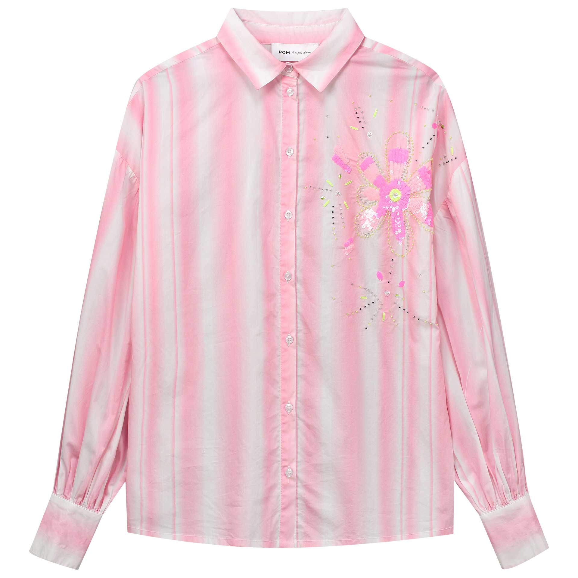 Pom Blouse Embroidery Striped Pink 1